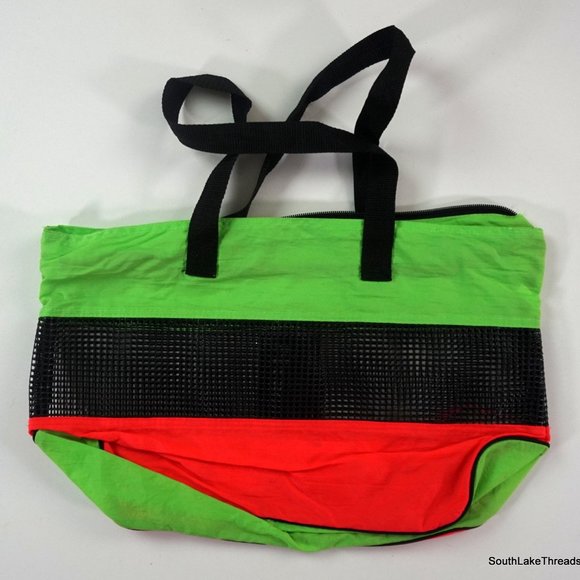 Vintage 80s Neon Green Pink Black Surf Rags Beach Bag 10.5 x 17.5" - Picture 3 of 7